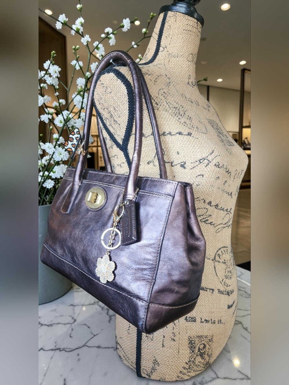 Coach Madeline Multi-Pocket Metallic Bronze Leather Satchel with Gold Hardware - Picture 6 of 16